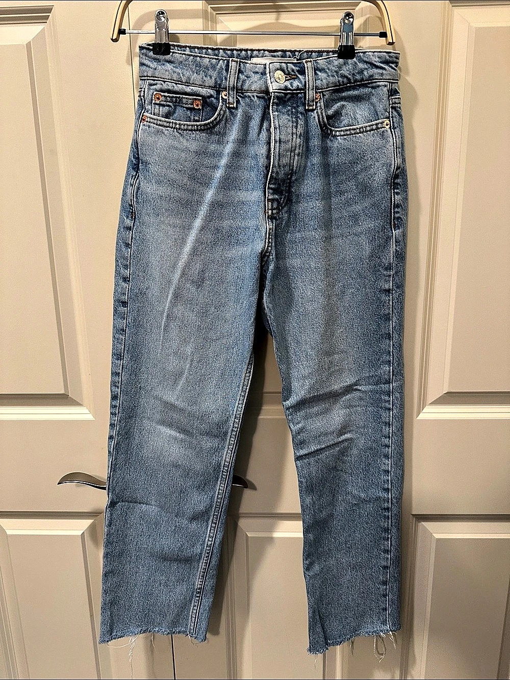 MNG Havana Straight Leg Raw Hem Jeans Blue US 2